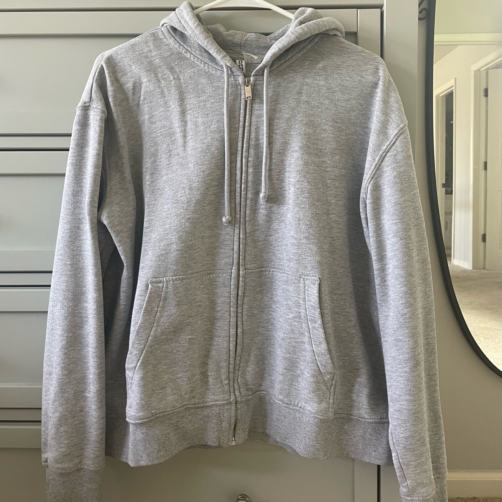 grey zip-up hoodie from h&m, size medium